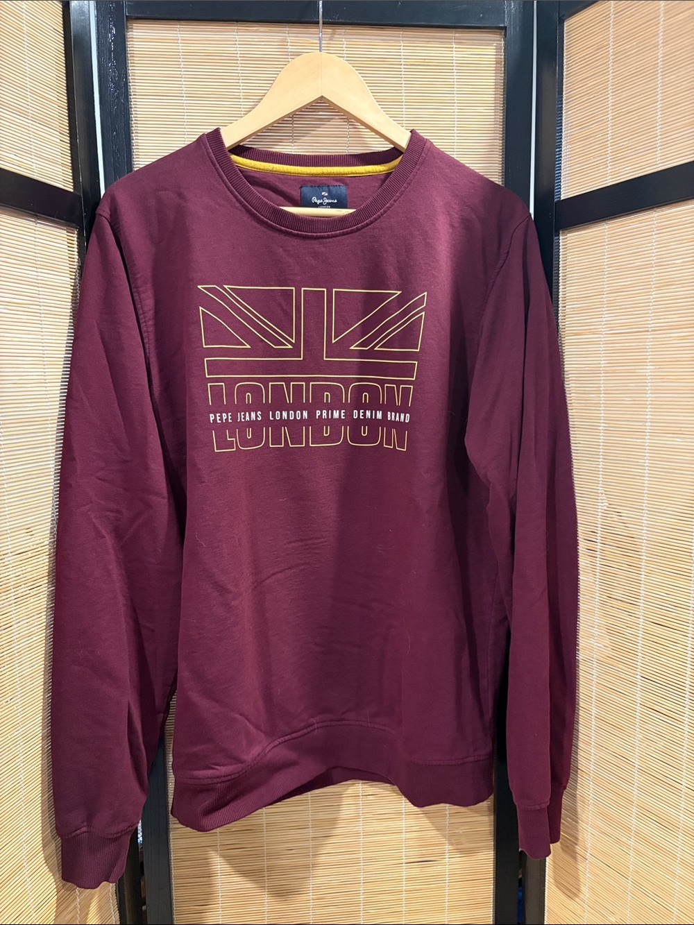 Pepe Jeans Burgundy Crewneck Sweatshirt with Gold London Graphic